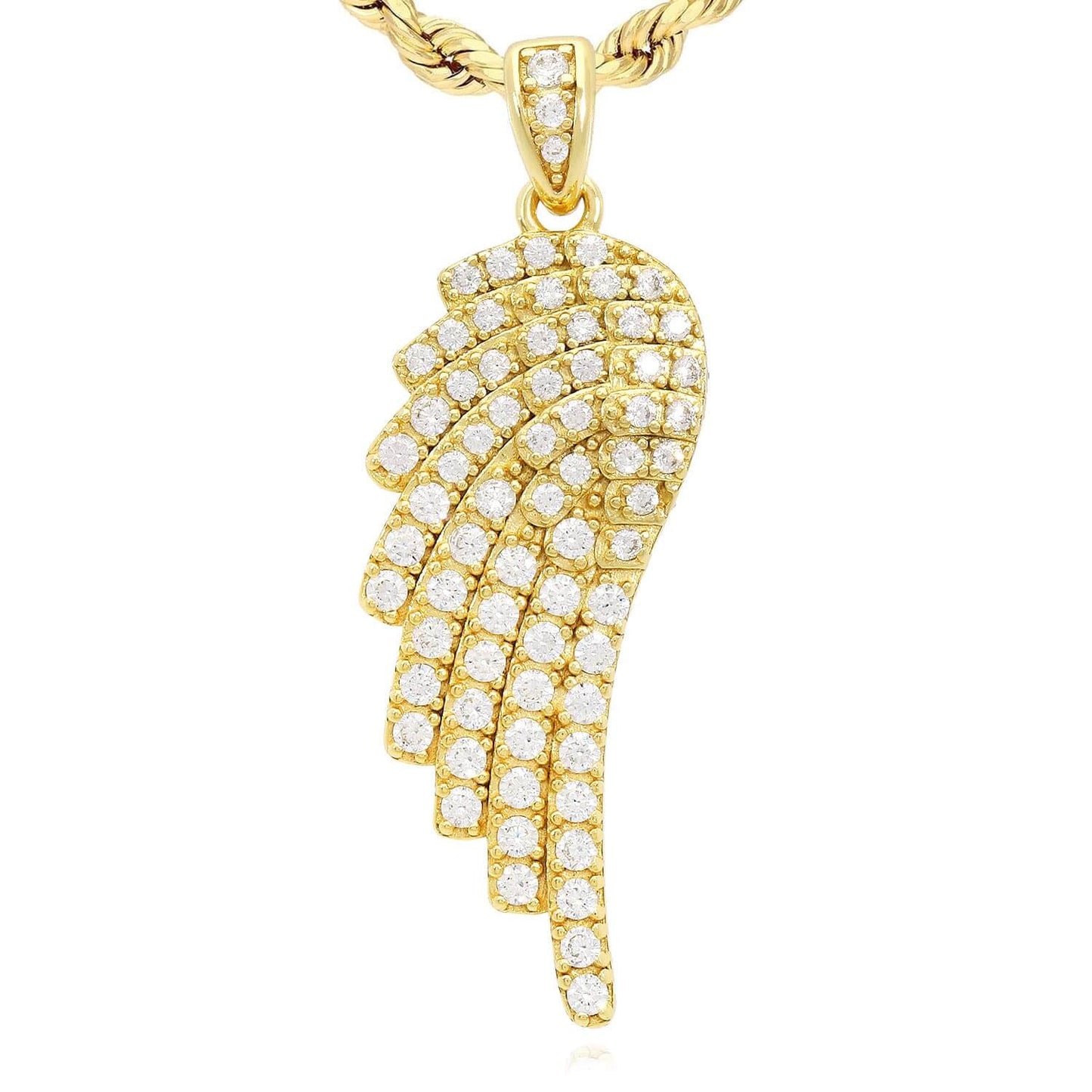 14k Gold Over 925 Silver White Zirconia Pave Angel Wing Pendant 1.77"