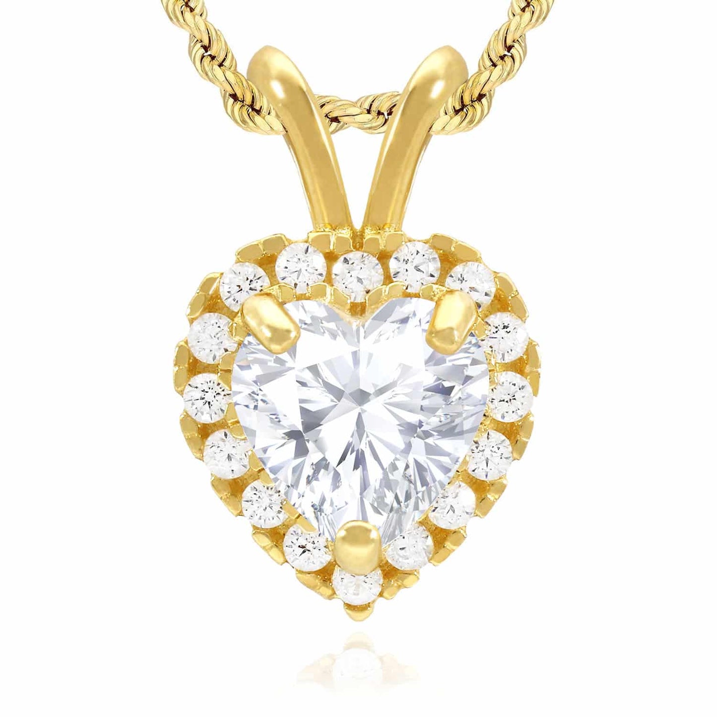 14K Gold Birthstone CZ Heart Shape Pendant 0.5"