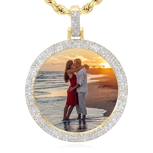 Natural Diamond Pave 10K Gold Picture Frame Memory Pendant 1.1"-1.8"