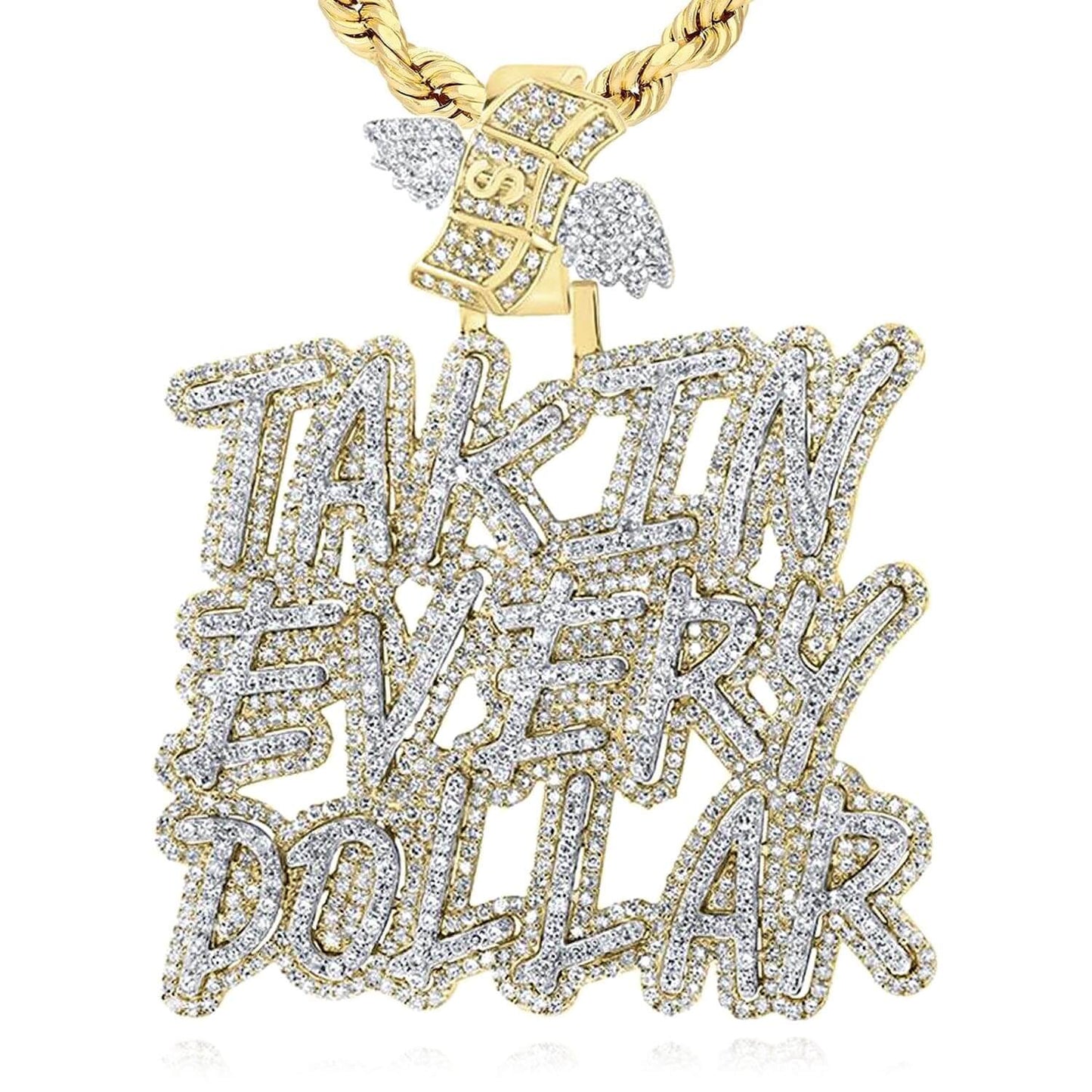 3.65CTW Real Diamond 10K Yellow Gold TAKIN EVERY DOLLAR Pendant 2"