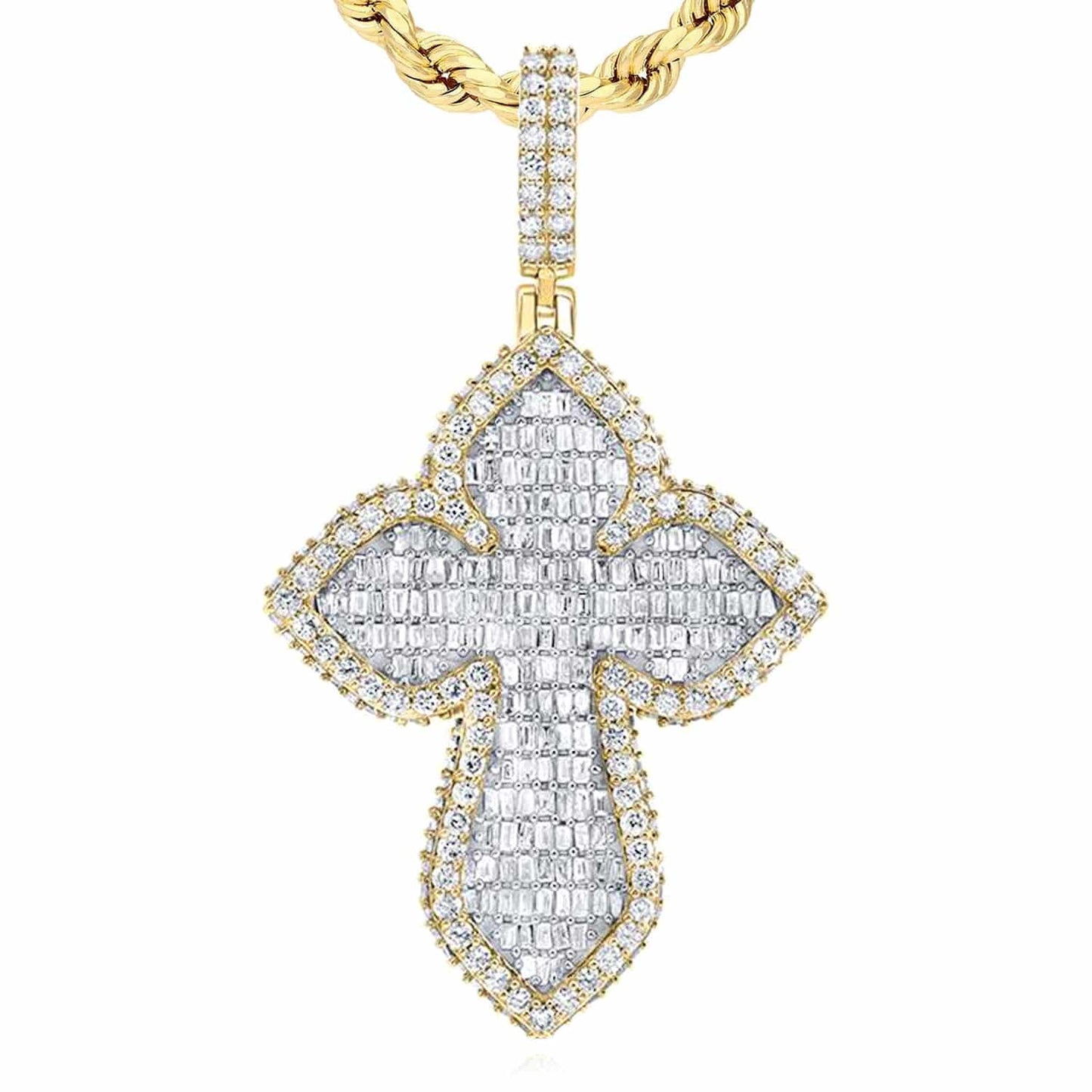 3CTW Real Diamond 10K Yellow Gold Wide Cross Charm Pendant 1.7"