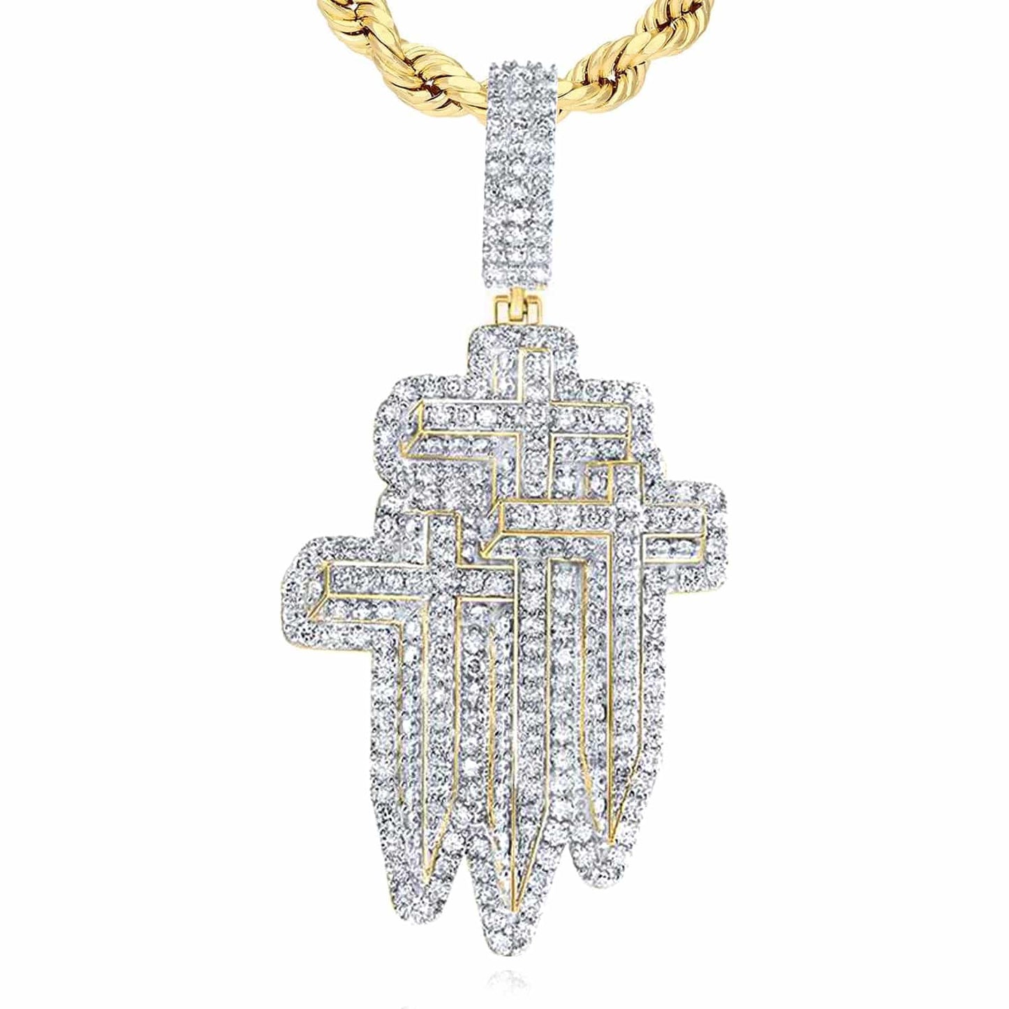 3.30CTW Real Diamond 10K Yellow Gold Multi-Cross Charm Pendant 1.7"