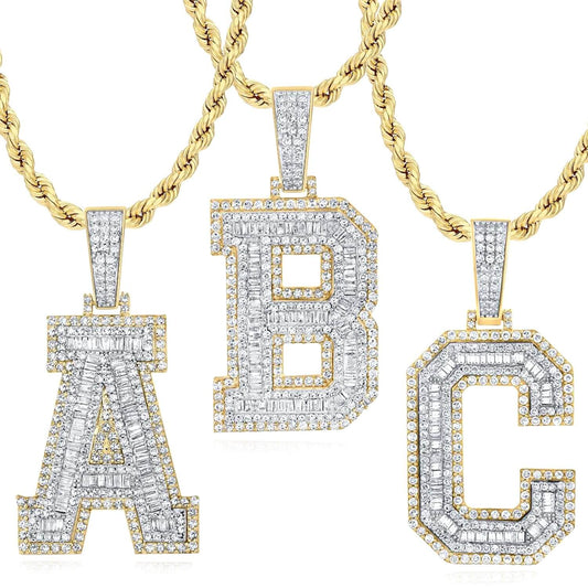 1.40CTW Natural Diamond 10K Gold 2-Tone Yellow White Initial Letter Pendant 1.8"