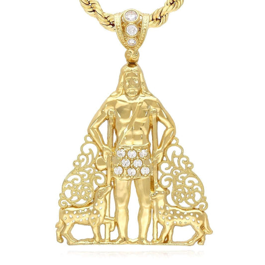 14K Gold CZ Religious Saint Lazaro Pendant 2"-2.7"