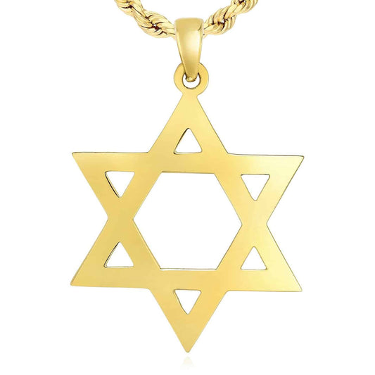 14K Gold Star of David Pendant 1.2"