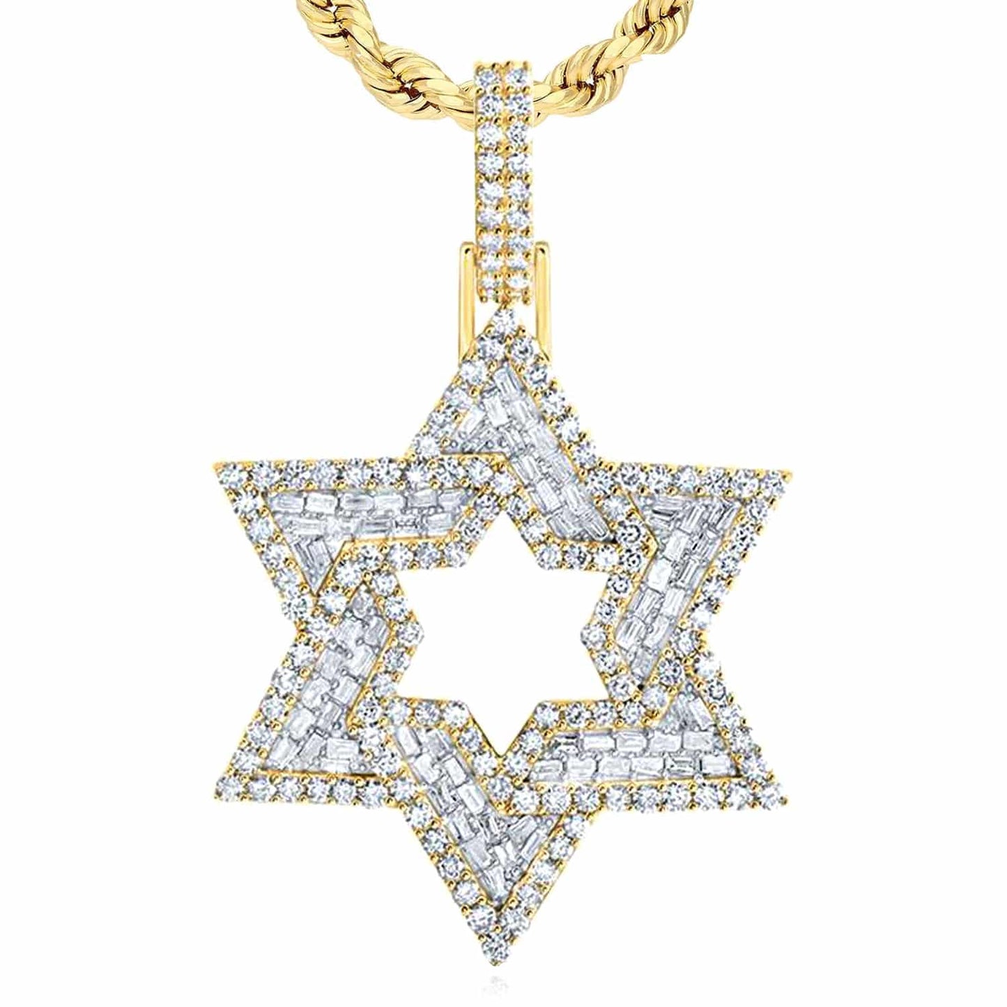 3.25CTW Natural Diamond 10K Yellow Gold Davids Star Pendant 2.2"