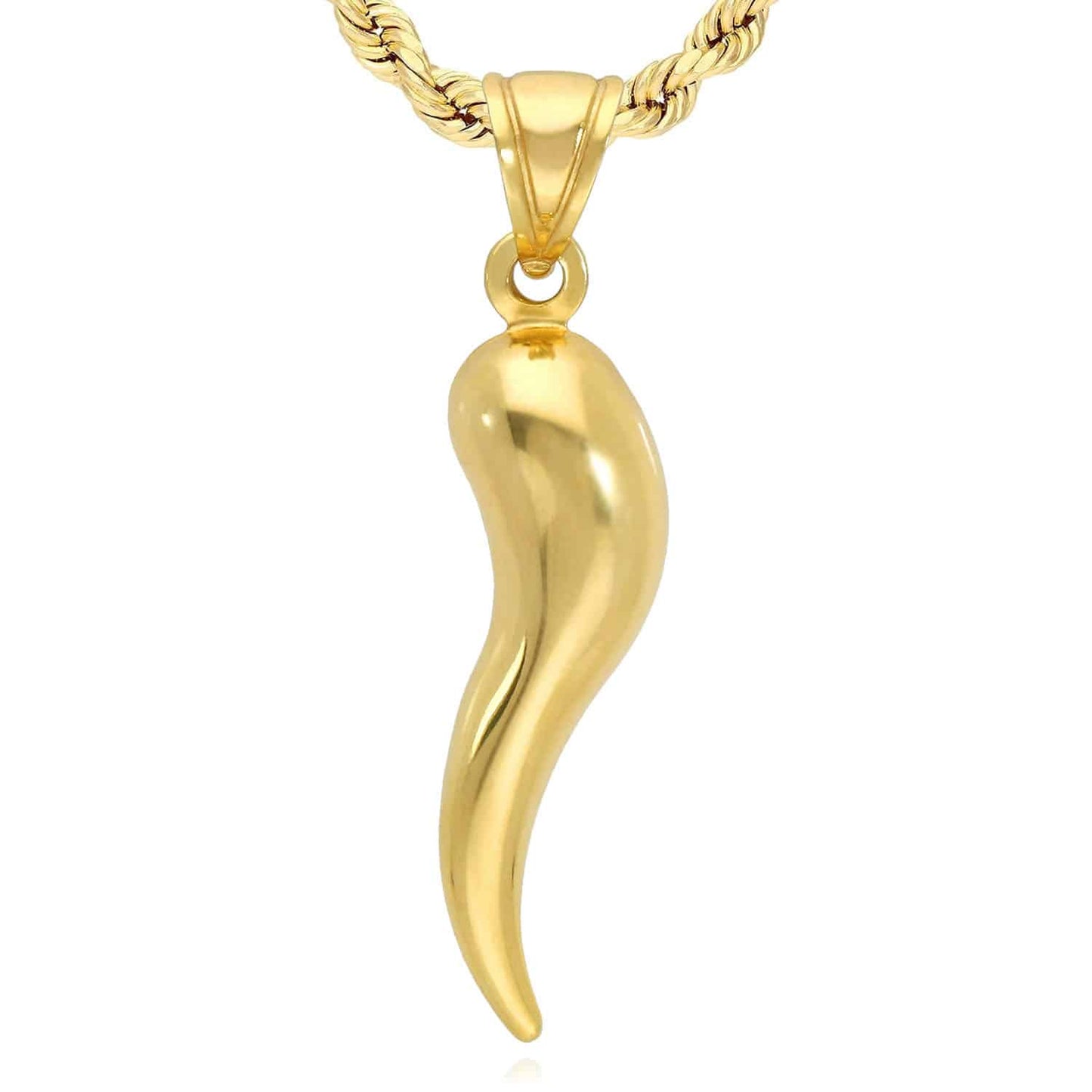 14K Real Gold Hollow Italian Horn Charm Pendant 1.2"