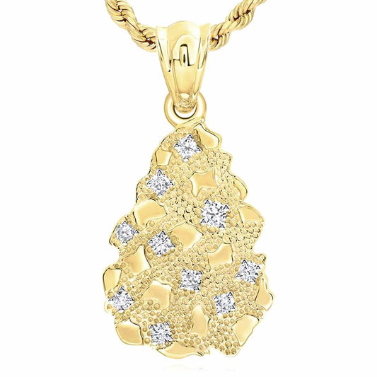 0.75CTW Natural Diamond 10K Yellow Gold Nugget Pendant 1.85"