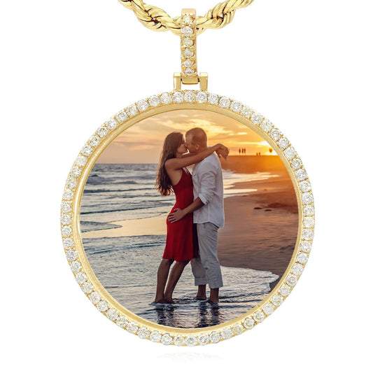 3.35CTW Natural Diamond 14K Gold Round Picture Memory Medallion Pendant 2.2"