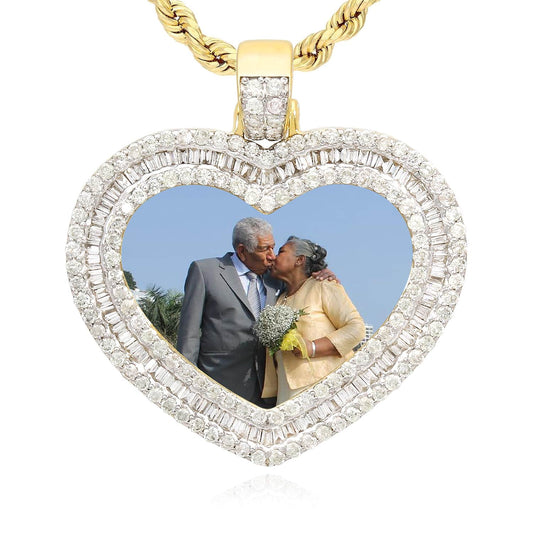 1.94CTW Natural Diamond 10K Yellow Gold Heart Picture Memory Pendant 1.3"