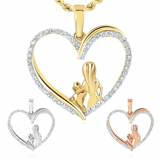 0.20CTW Natural Diamond 10K Gold Yellow White Rose Mom Child Heart Pendant