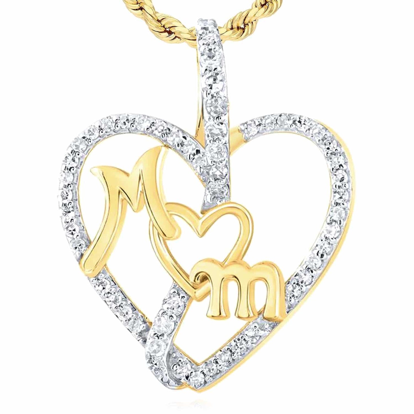0.15CTW Real Diamond 10K Yellow Gold Multiple Heart Mom Pendant