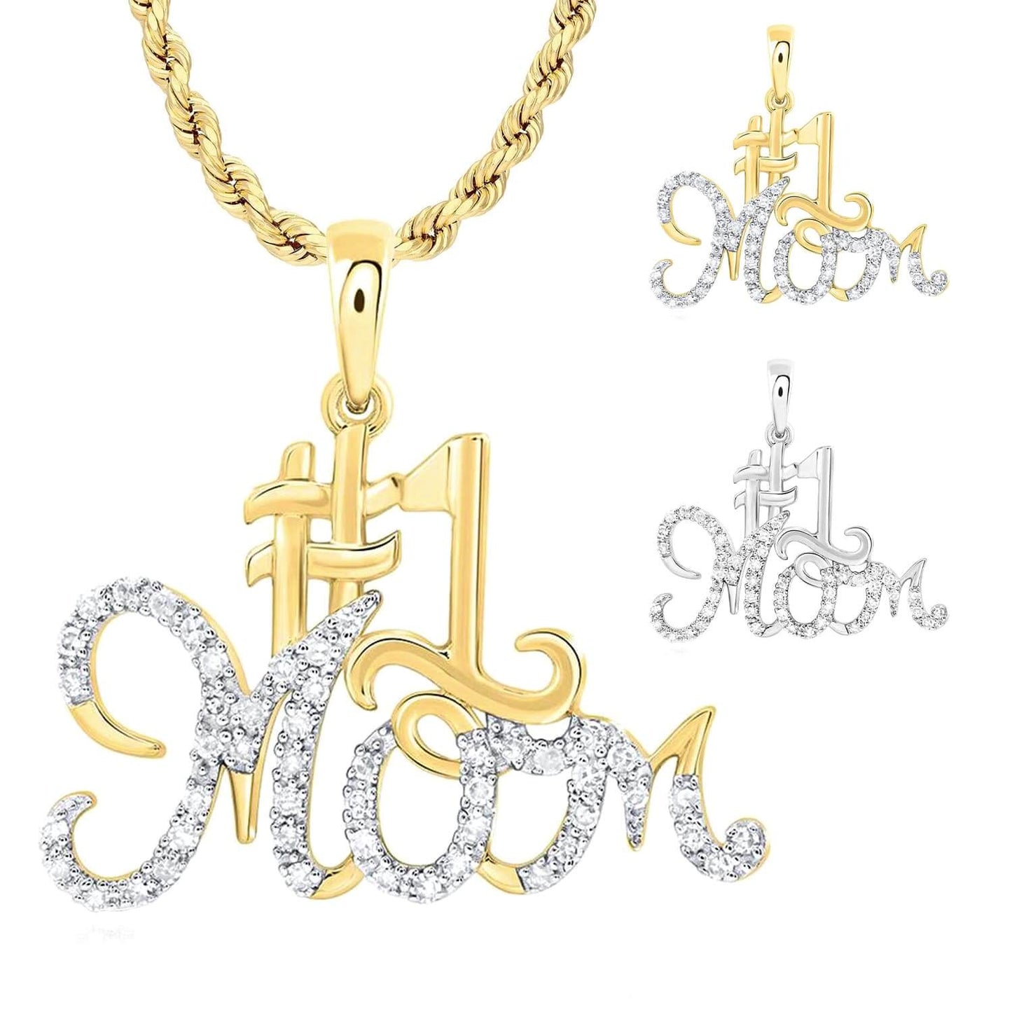 0.15CTW Real Diamond 10K Gold #1 Mom Pendant