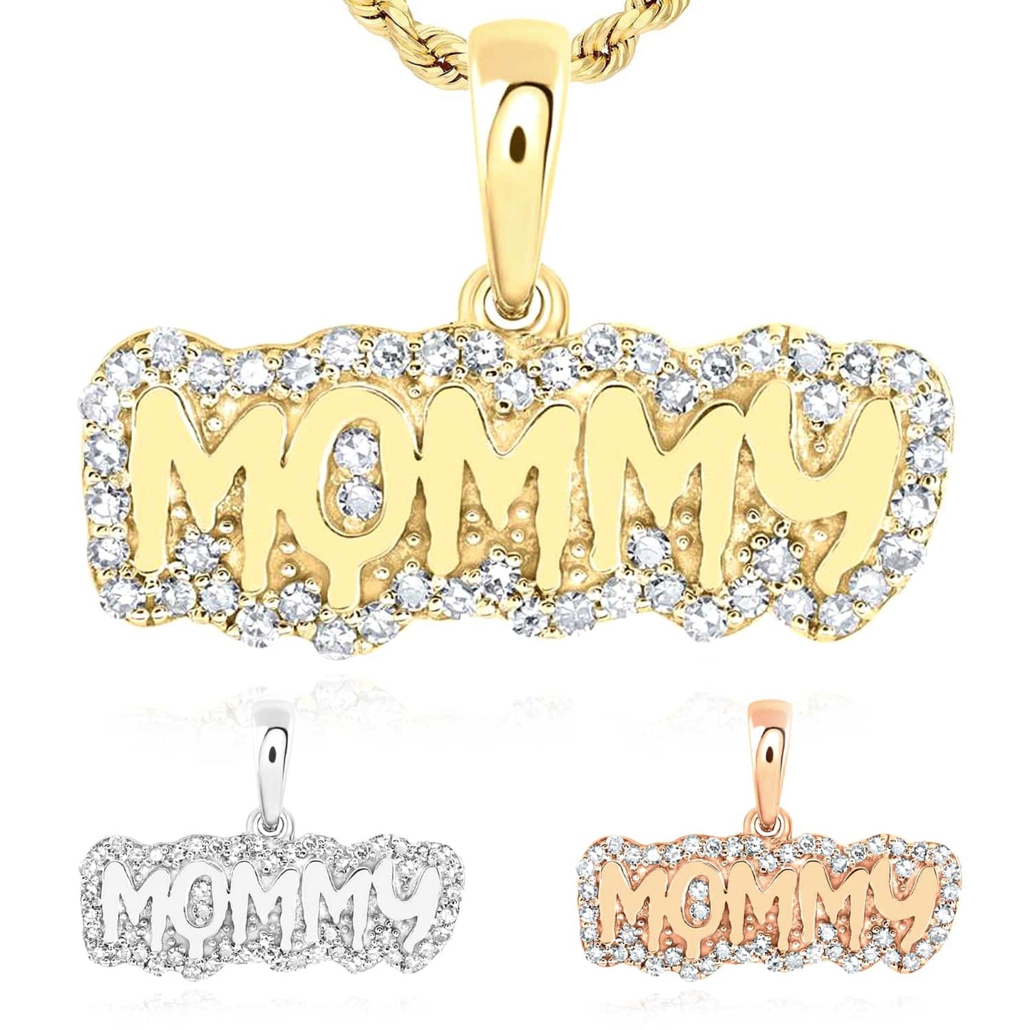 0.20CTW Real Diamond 10K Gold Yellow White Rose MOMMY Pendant