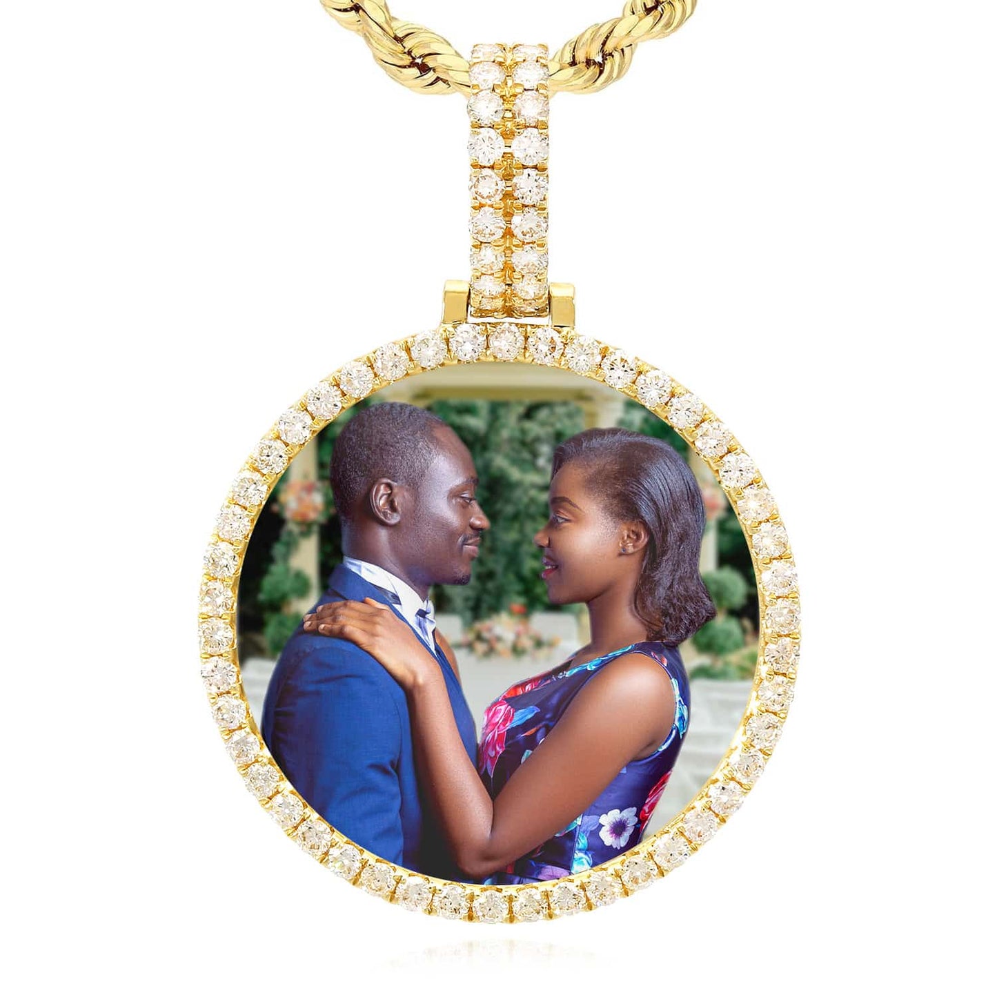 1.82CTW Real Diamond 10K Gold Round Picture Memory Medallion Pendant 1.8"