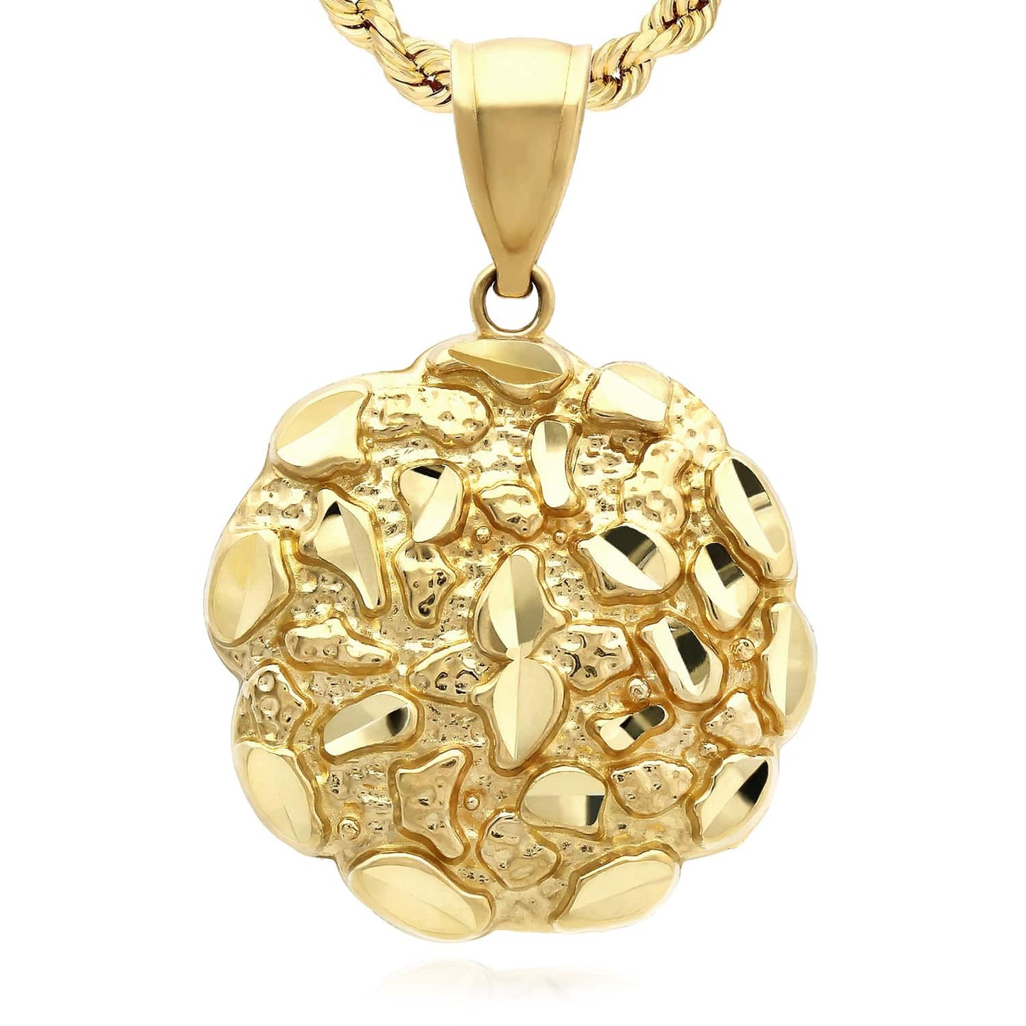 10K Yellow Gold Round Nugget Pendant 1.1"