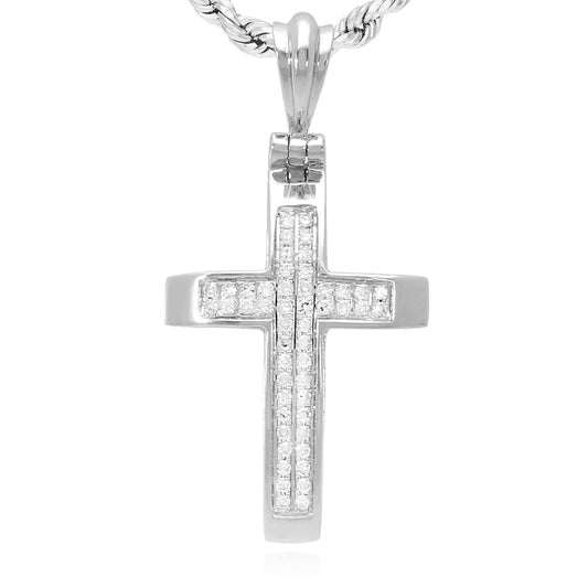 0.13CTW Natural Diamond 14K White Gold Cross Pendant 1.1"