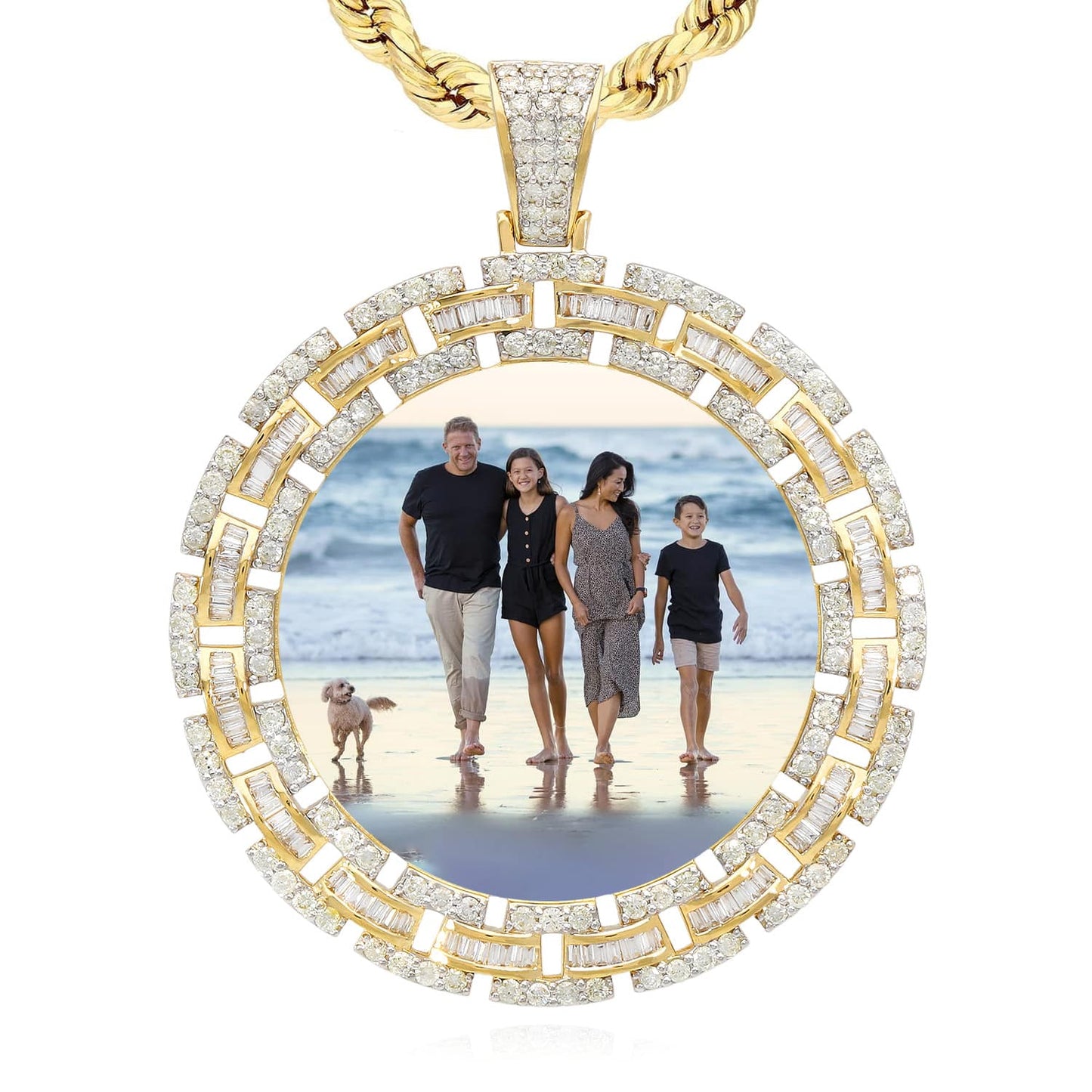 4.23CTW Real Diamond 10K Yellow Gold Round Picture Frame Memory Pendant 2.5"