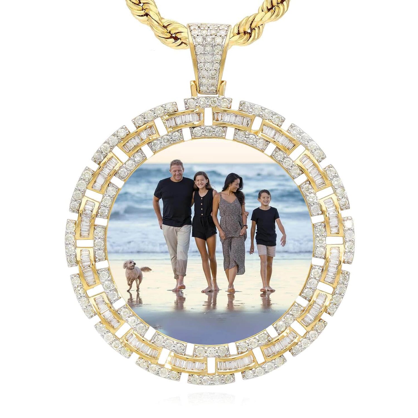 4.23CTW Natural Diamond 10K Yellow Gold Round Picture Frame Memory Pendant 2.5"