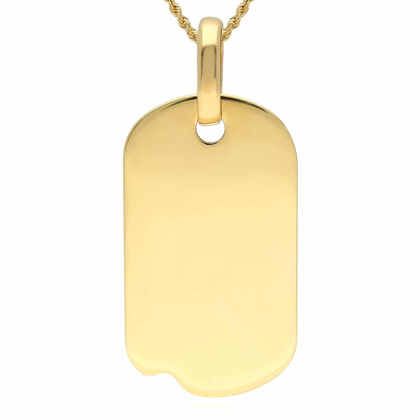Engravable 14K Real Gold Notched Personalized Dog Tag Pendant 1.1"