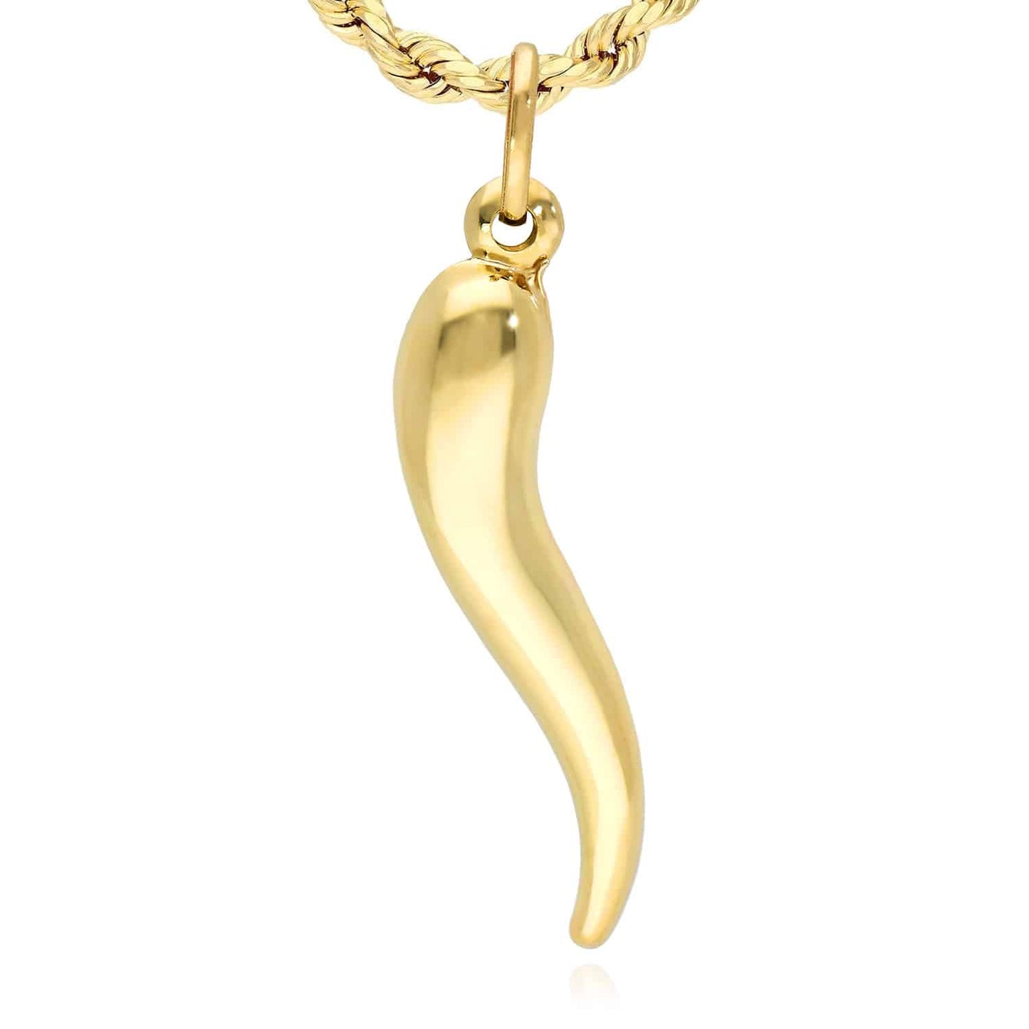 10K Real Gold Italian Horn Charm Pendant 1.1"-2"