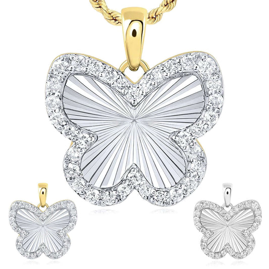 0.25CTW Natural Diamond 10K Gold Yellow, White Butterfly Pendant 0.6"