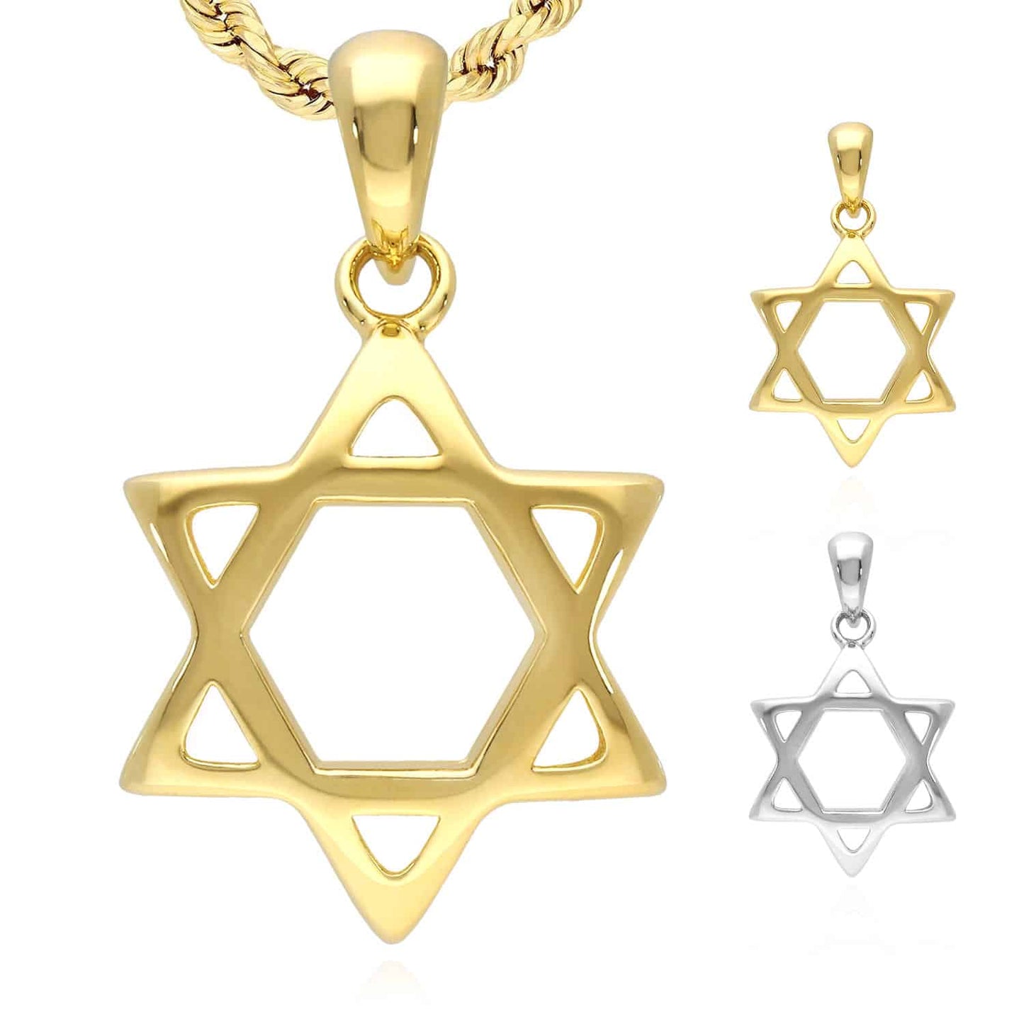 Yellow White 14K Gold Over Silver Star of David Magen David Charm Pendant