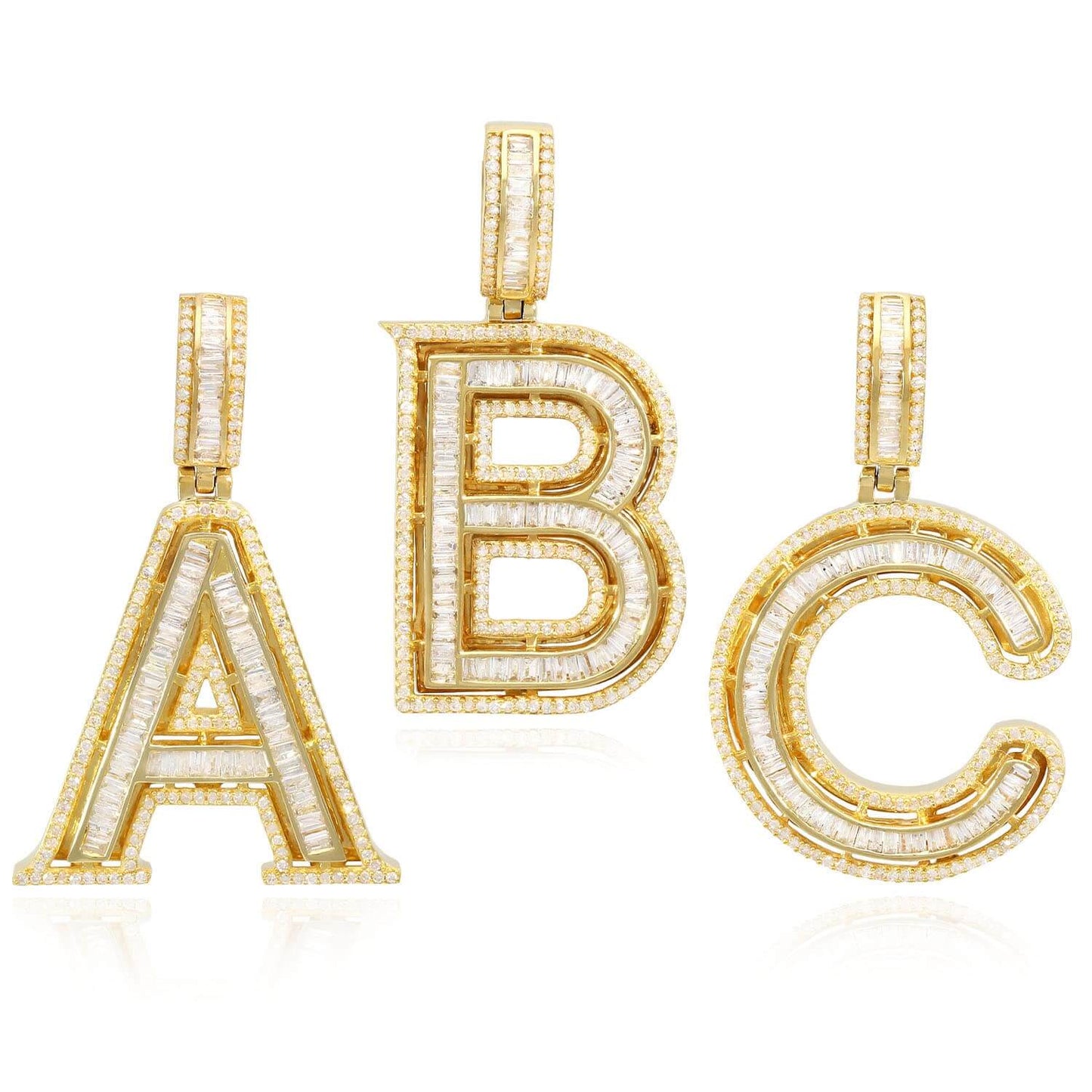 1.1CTW Natural Diamond Baguette 14K Yellow Gold Initial Letter Pendant 1.5"