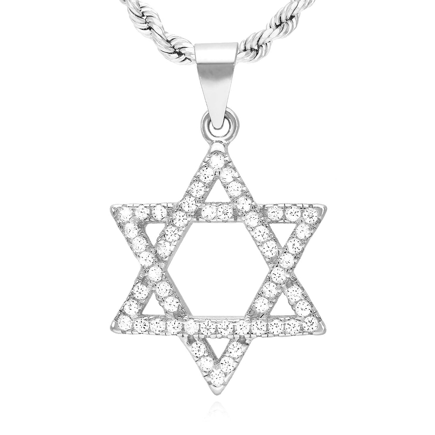 14k Gold Over Silver CZ Star of David Magen David Pendant 1"