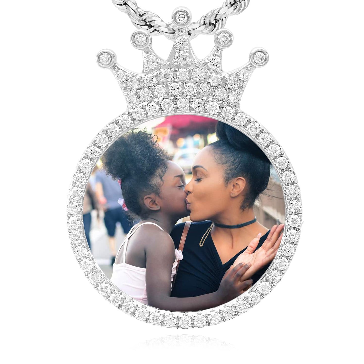 1.45CTW Real Diamond 14K Gold Medallion Memory Picture Crown Pendant 1.5"