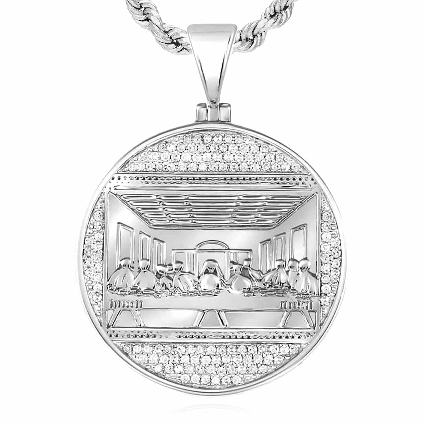 0.50CTW Real Diamond 10K Gold Round Religious Last Supper Pendant 1.6"