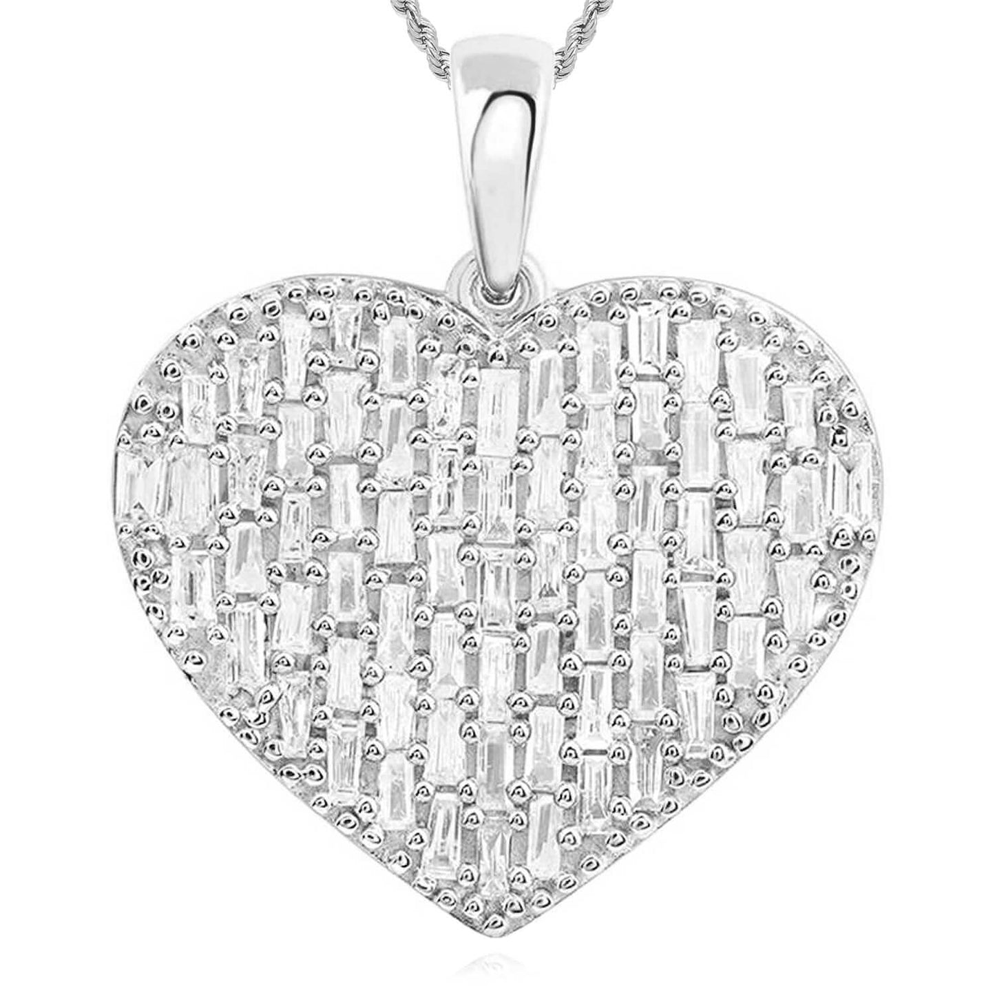 Real Diamond 10K Gold Yellow White Baguette Heart Pendant 0.95"