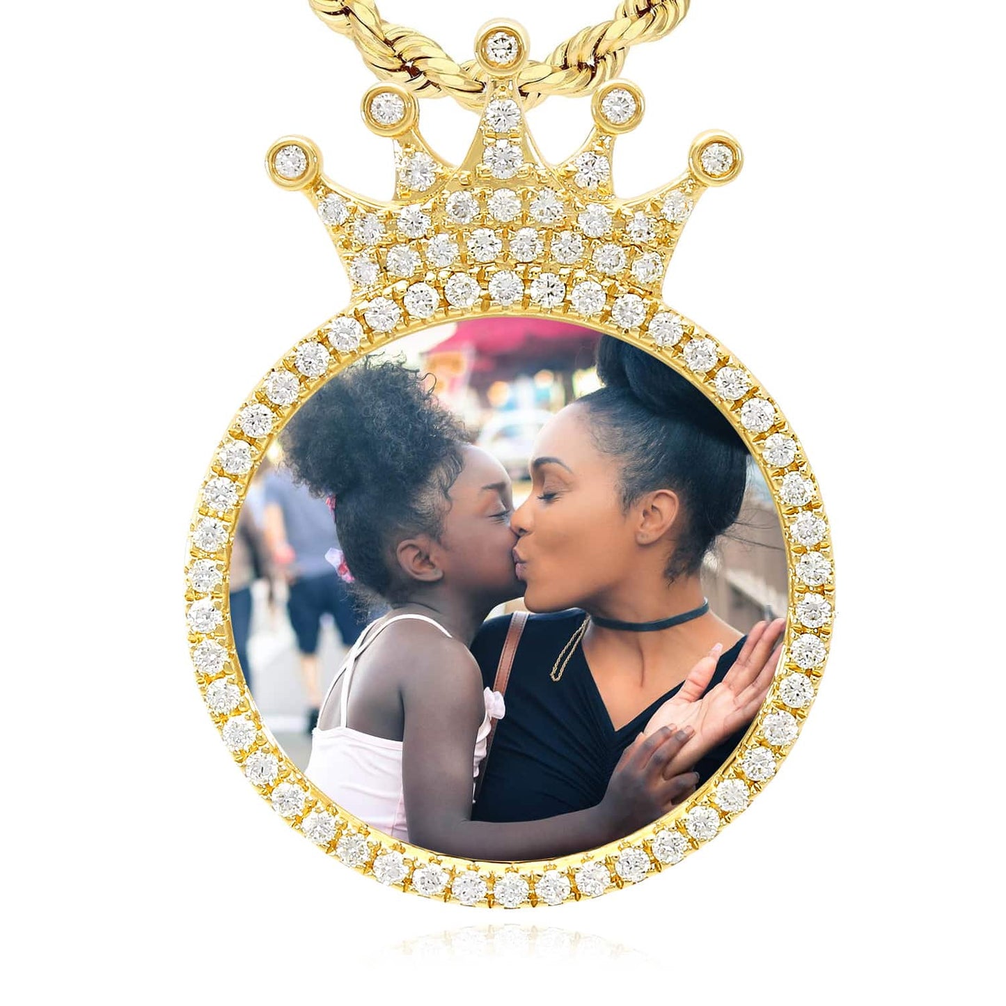 1.45CTW Real Diamond 14K Gold Medallion Memory Picture Crown Pendant 1.5"