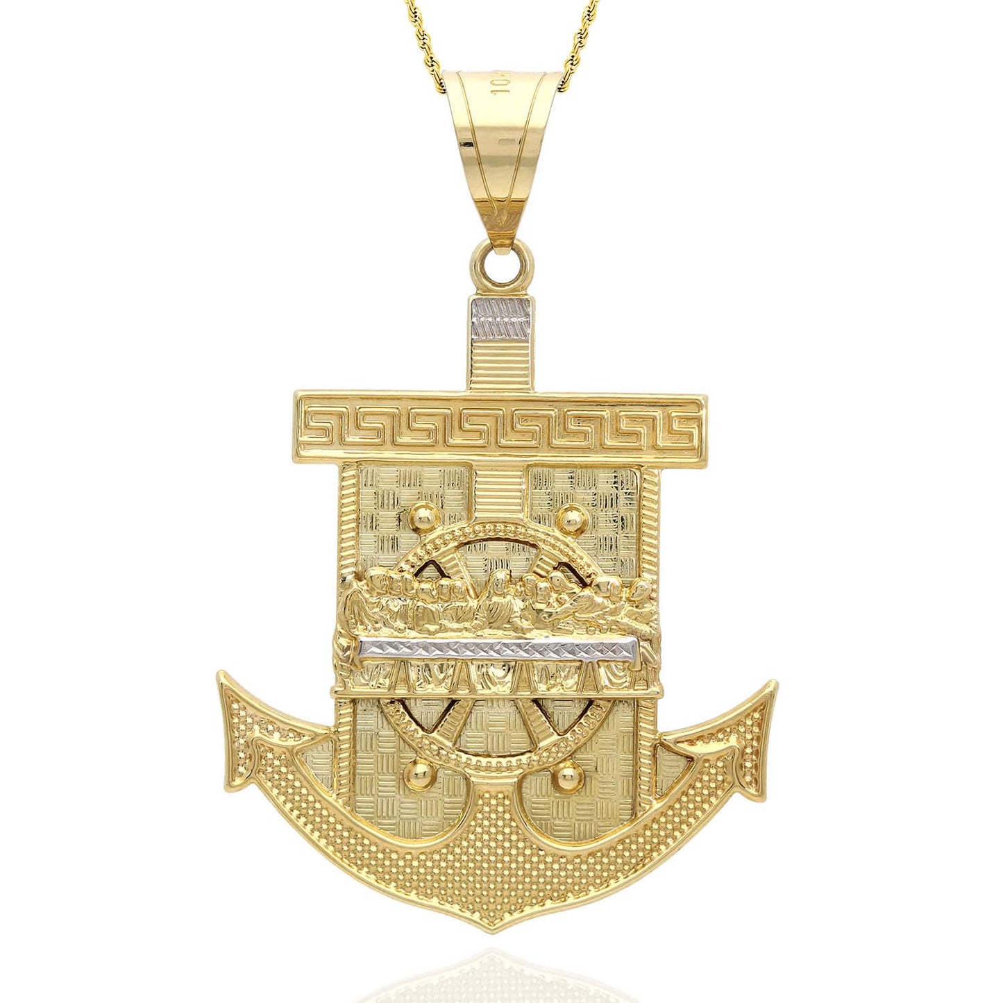 10K Yellow Gold Last Supper And Mariner Anchor Charm Pendant 51mm x 78mm