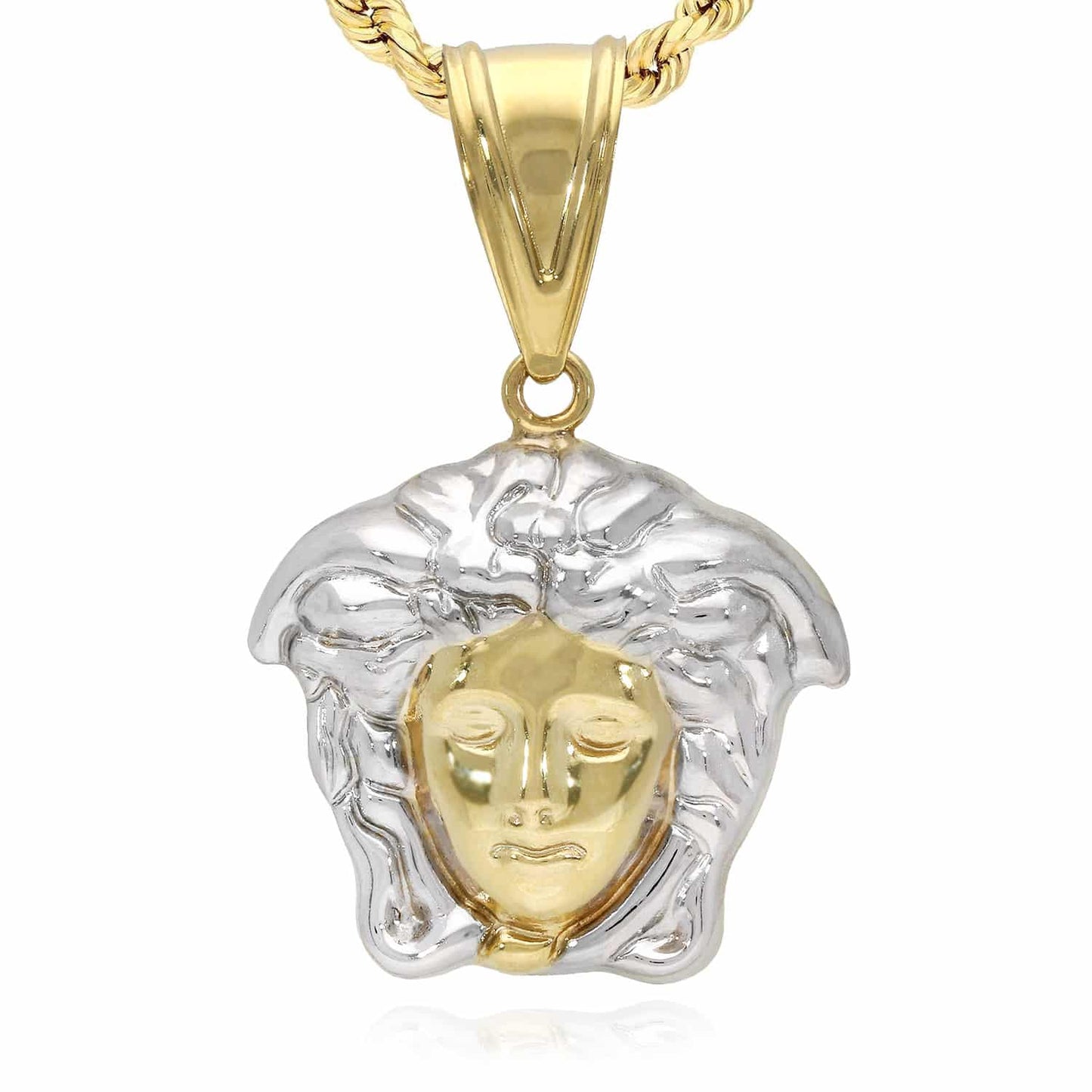 10K Yellow Gold 2-Tone Medusa Head Charm Pendant 1.46"