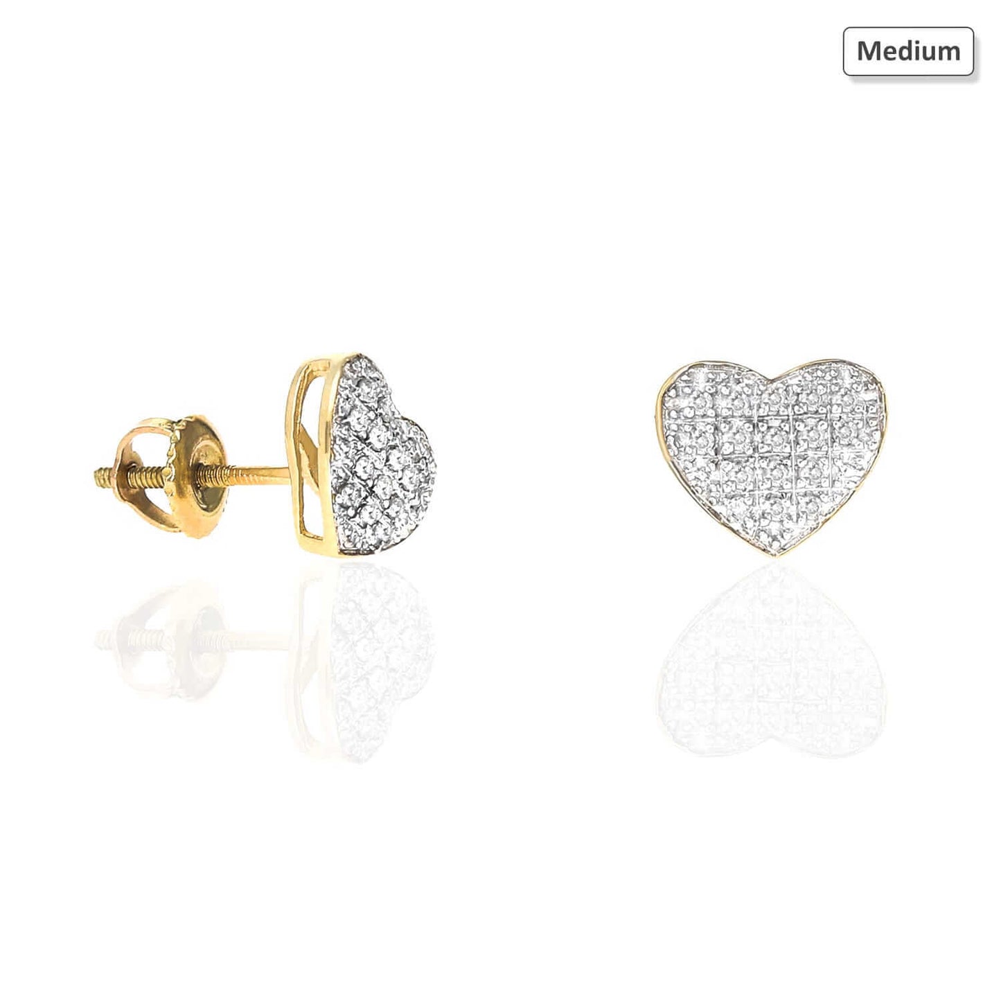 0.10Ct -0.35Ct Natural Diamond Pave Heart Stud Earrings 10k Yellow Gold