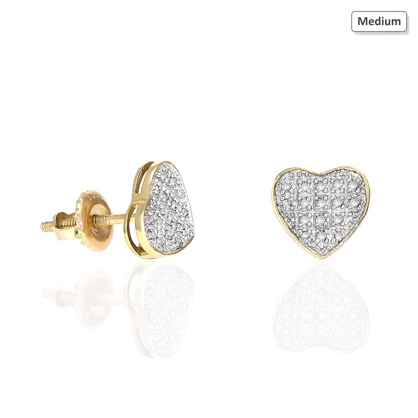 Natural Diamond 10k Yellow Gold Pave Heart Stud Earrings 6.5mm-9mm