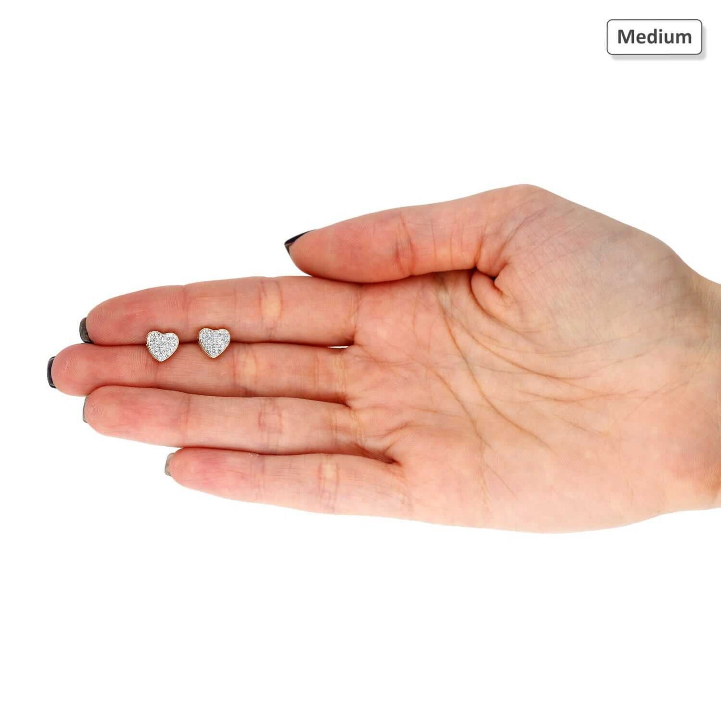 Natural Diamond 10k Yellow Gold Pave Heart Stud Earrings 6.5mm-9mm