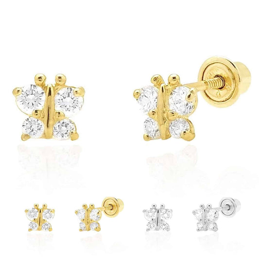 0.30CTW CZ 14K Gold Butterfly Screwback Stud Earrings 5mm