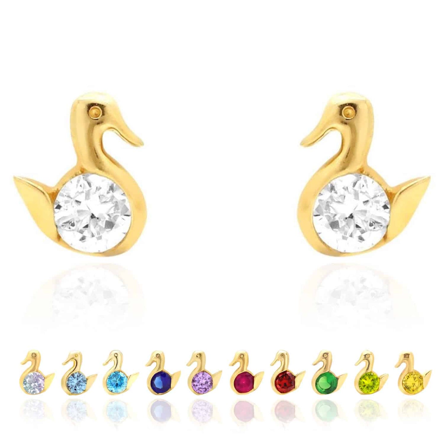 14K Yellow Gold Round Cut Simulated Birthstone Duck Baby Screwback Stud Earrings