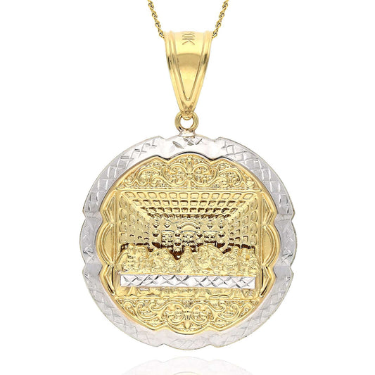 Yellow Gold 10K Diamond-Cut 3D Apostles The Last Supper Round Pendant 15mm-75mm