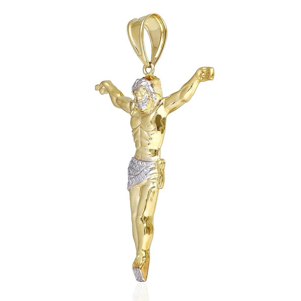 10K Gold Two-Tone Yellow White Gold Jesus Crucifix Pendant 1.57"-3.62"