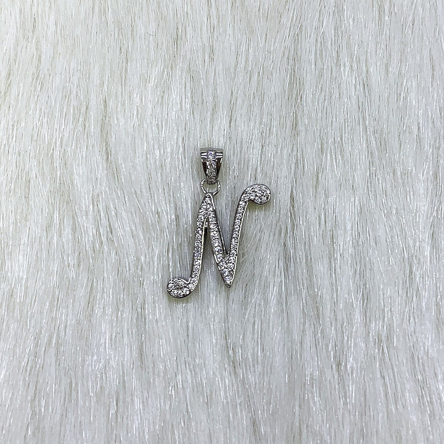 925 Sterling Silver Single Script Initial Cubic Zirconia Pendant Necklace 18"