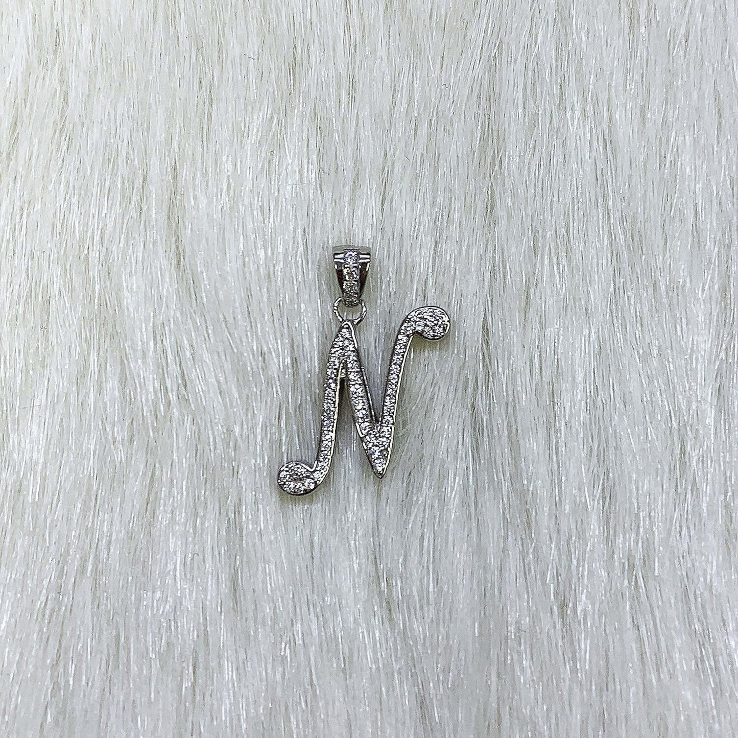 Sterling Silver Single Script Initial CZ Pendant with 18" Chain