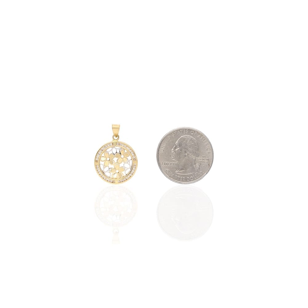 14k Yellow Gold White Gold 1.50Ct CZ Flower Pendant 1"