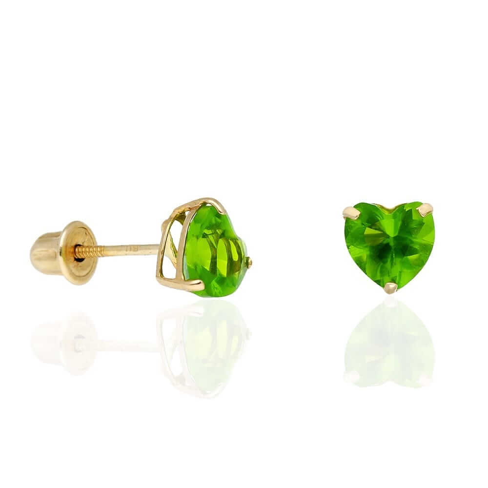 14K Yellow Gold Birthstone Heart Screw Back Stud Earrings 5mm