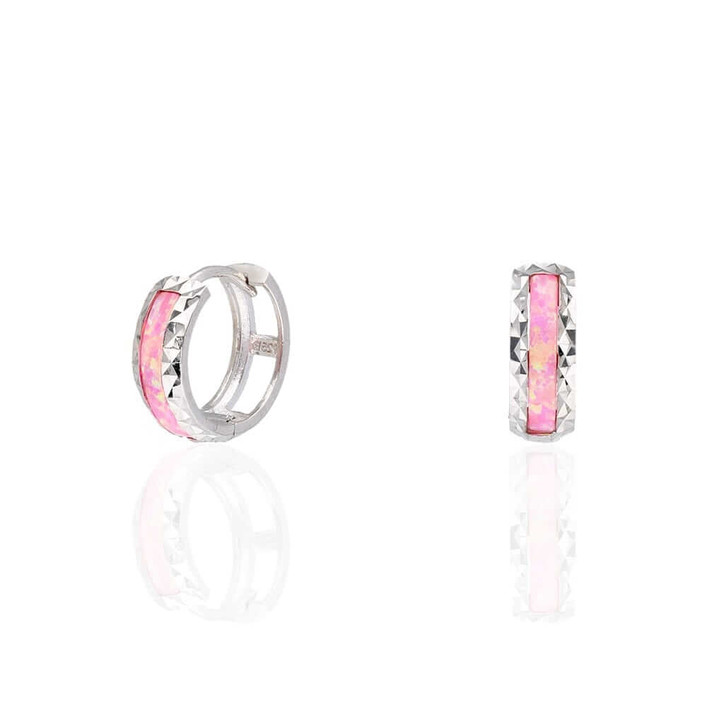 925 Sterling Silver Diamond-Cut Fire Opal Huggie Hoop Earrings 0.55"