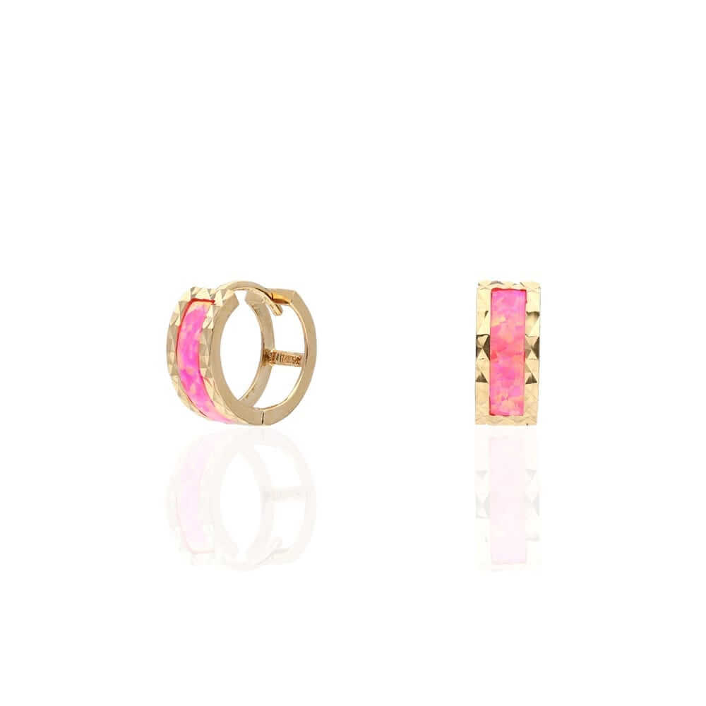 14k Yellow Gold Diamond-Cut Fire Opal Huggie Hoop Earrings 0.5"