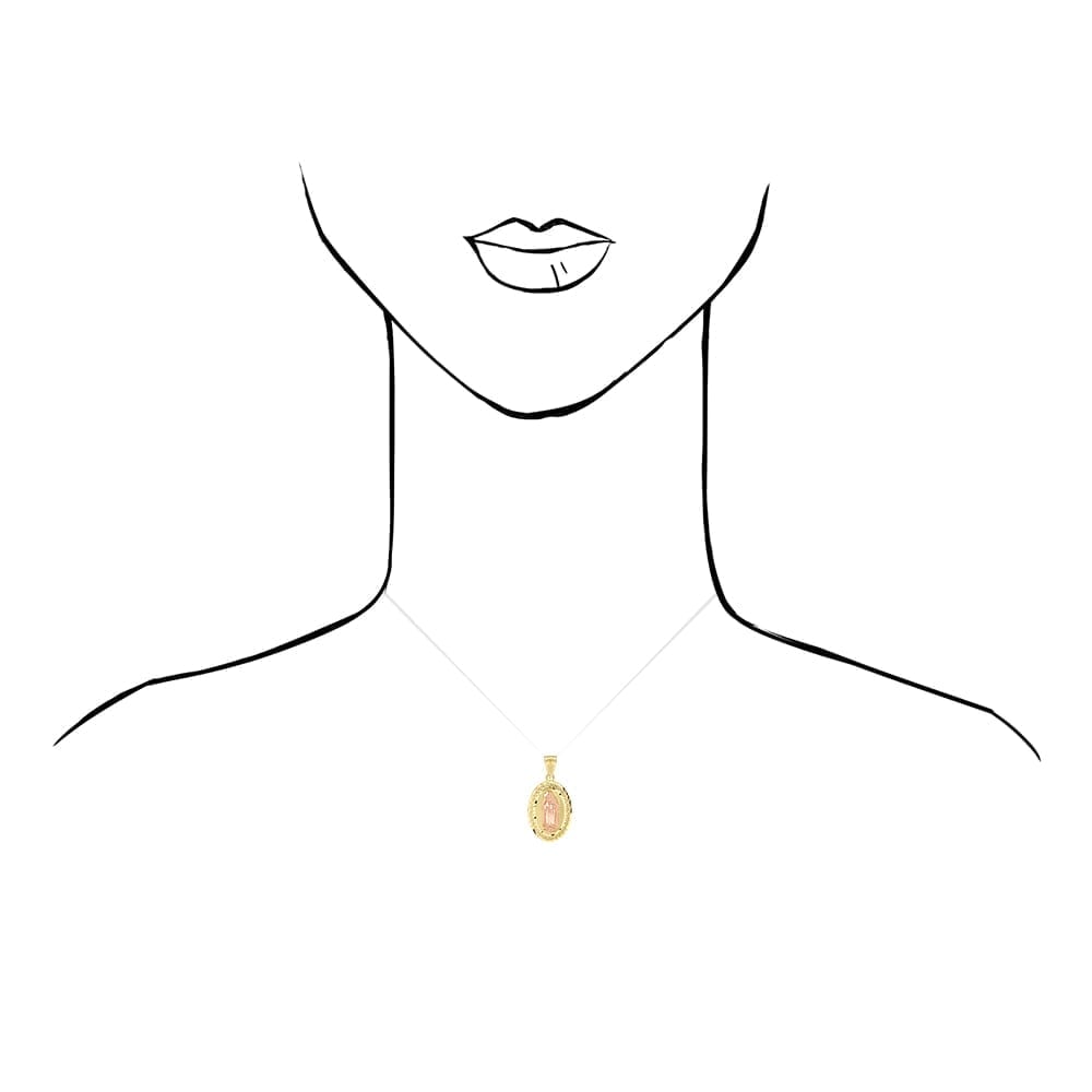 14k Solid Yellow Rose Gold Diamond Cut Our Lady Of Guadalupe Oval Charm Pendant
