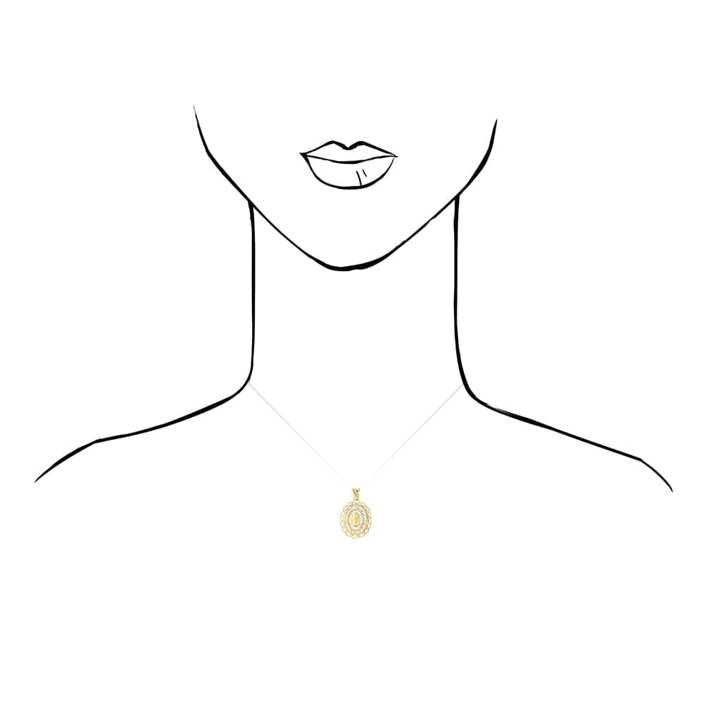 14k Yellow Gold CZ Virgin Mary Oval Charm Pendant 1"